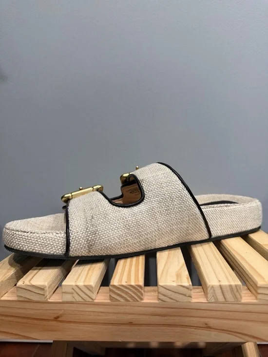 J.Crew Woven Double-Buckle Slide Sandals with Gold Hardware size 9 - Picture 6 of 13